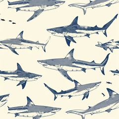 Fototapeta premium shark, pattern, ocean, blue, design