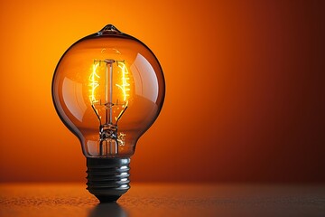 Glowing Lightbulb on Orange Background: A Celebration of Energy Efficiency and Sustainability Generative AI