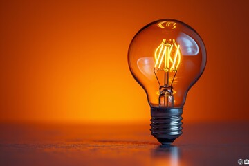 Glowing Lightbulb on Orange Background: A Celebration of Earth Hour Generative AI