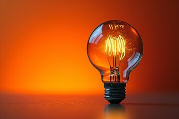 Glowing Lightbulb on Orange Background: A Celebration of Creativity and Innovation Generative AI