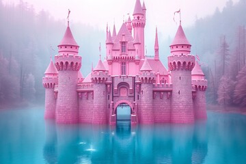 Pink Castle in the Water: A Dreamy, Pink-Themed Castle for Your Monthly Photo Shoot Generative AI