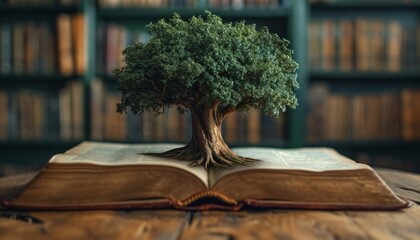 A Bookworm's Delight: A Tree Growing Out of a Book Generative AI