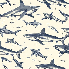 shark, pattern, ocean, blue, design