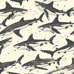 shark, pattern, ocean, blue, design