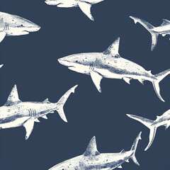 shark, pattern, ocean, blue, design