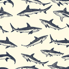 shark, pattern, ocean, blue, design