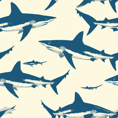 shark, pattern, ocean, blue, design
