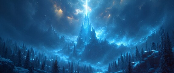 Crystal Blue Dreamscape: A Fantasy World of Ice and Snow Generative AI