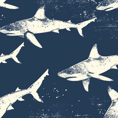 shark, pattern, ocean, blue, design