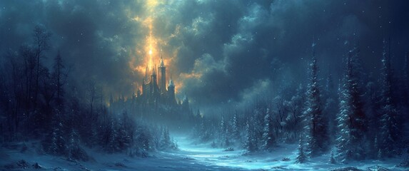Fototapeta na wymiar Frozen Castle in the Sky Generative AI