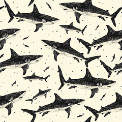 shark, pattern, ocean, blue, design