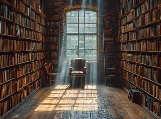 A Bookish Oasis: A Sunlit Corner in a Library Generative AI