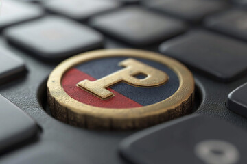 Investor clicks on button with Russian ruble logo
