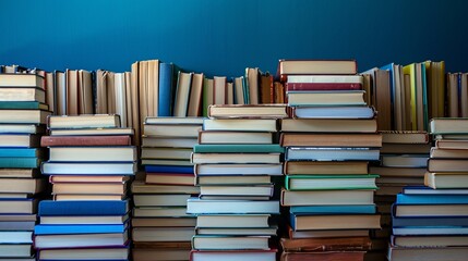 Stacked Bookshelf of Modern Literature Generative AI
