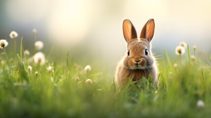  brown easter bunny ears on a grass and minimalist background 