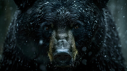 Close up picture of a black bears face