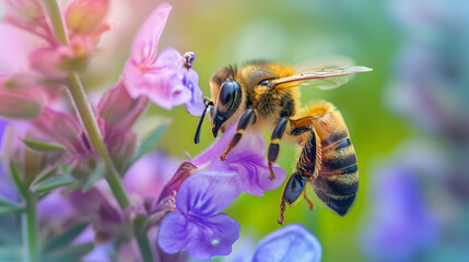 bee on flower, picture of a bee searching for pollen 