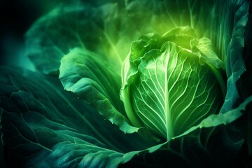 Closeup of a glowing green vegetable with abstract leaf, macro, and illustration. Generative AI