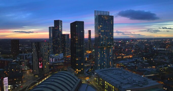 Twilight over Manchester city skyline