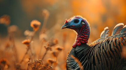 Fototapeta premium Picture of a wild Turkey in a field