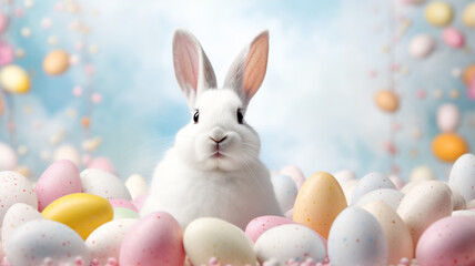 Naklejka na ściany i meble White easter bunny ears on a pastel and festive background 