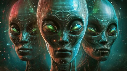 Vivid Alien Faces with Luminescent Eyes