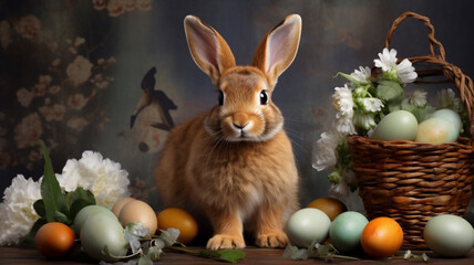 Fototapeta na wymiar brown easter bunny ears on a green and festive background 