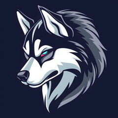 Illustration Logo of a Husky, Blue Background 