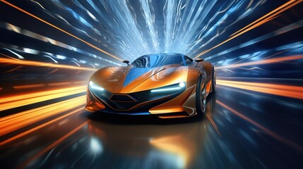 Obraz premium A visionary depiction of a self-driving car navigating a futuristic highway, embodying cutting-edge technology.