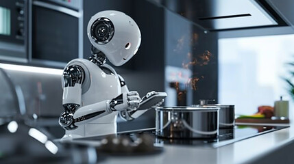 robot hand with white kitchen in background