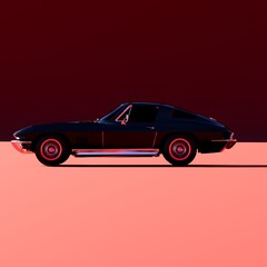 Fototapeta na wymiar car background, black c2 1963 isolated on a red background, side view, america car, 4k Square