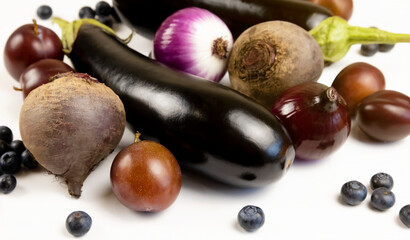 Close-up of a mix of fruits and vegetables for a healthy diet.