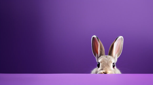  brown easter bunny ears on a purple and minimalist background 