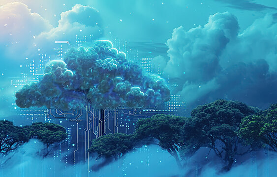 Cloud Networking, Crypto, AI, Firewall Network Security, Artificial Intelligence, Cyber Security, Cloud Managed, Circuit Board, AI Generated Art for Business and Technology