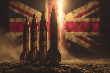 Silhouettes of rockets against the background of the UK flag