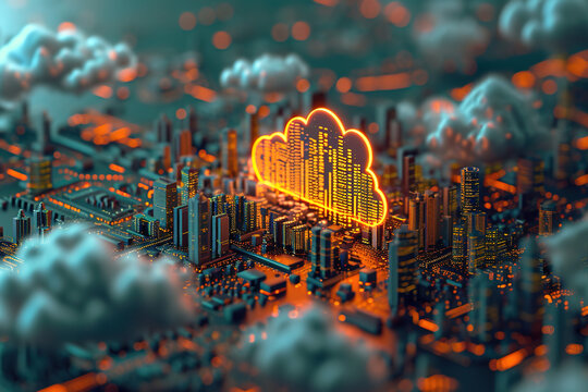 Cloud Networking, Crypto, AI, Firewall Network Security, Artificial Intelligence, Cyber Security, Cloud Managed, Circuit Board, AI Generated Art for Business and Technology