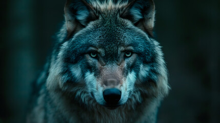 Close up portrait of a wolfs face