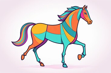 Fototapeta na wymiar Running multicolored horse on white background. Icon animal. Watercolor horse
