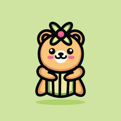 Cute Bear Mascot Cartoon Animal Vector Logo Design illustration