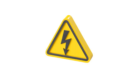 High voltage sign isolated on transparent background. 3D illustration. Warning symbol.