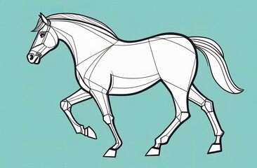 Obraz premium white black line horse on cyan background. Colorful horse running isolated on background. polygon geometric pattern in pop art style for posters, banners