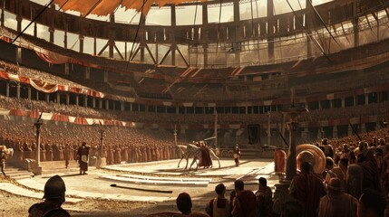 Royal battle of Romans inside the Roman Coliseum in 300 BC. history concept