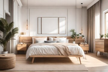 Modern living room with wooden items.