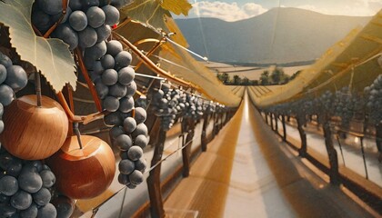 Abstrakcyjne tło z krzewami owocami winorośli w winnicy - obrazy, fototapety, plakaty