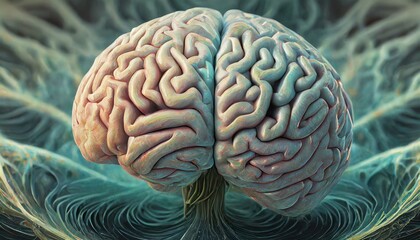 Artystyczna wizja mózgu i układu nerwowego, fal mózgowych i aktywności mózgu - obrazy, fototapety, plakaty