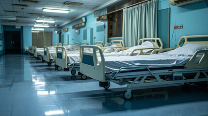 Fototapeta na wymiar empty hospital bed in hospital ward