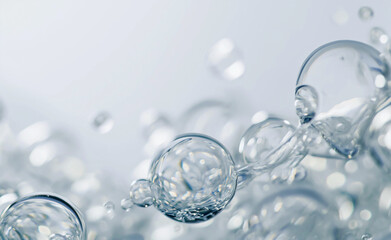 White transparent drops liquid bubbles molecules.