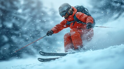 ski trip to the alps. skiing down a mountain. wandering up in the mountains created by ai