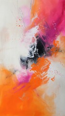 Vibrant Abstract Painting in Orange, Pink, and White
