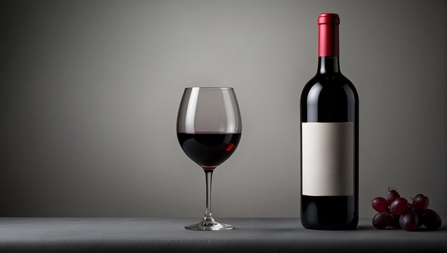 Wine bottle and glass in minimalist dark background
